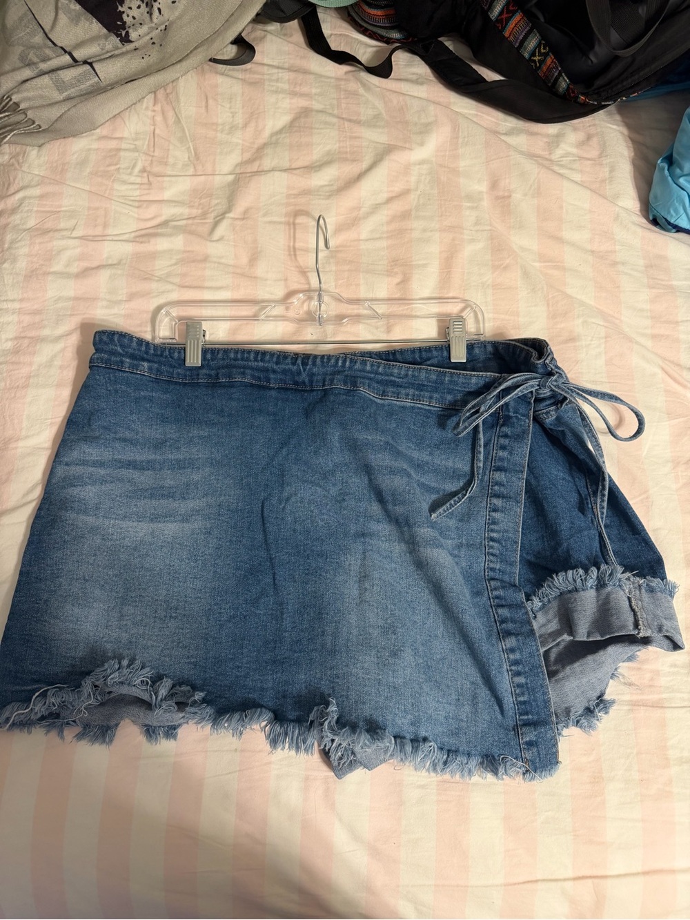 ARULA Blue Denim Wrap Skort with Frayed Hem